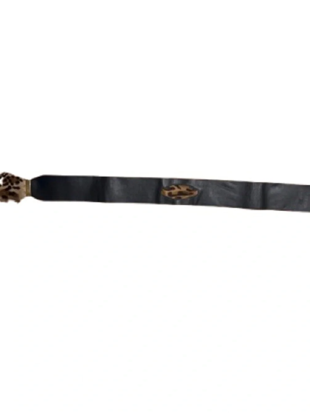 Vintage 80’s Black Leather Leopard Cheetah Fur Claw Buckle Statement Belt
